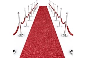 Shihanee Sequin Aisle Runner for Wedding Glitter Rug with Carpet Tape Sparkly Prom Outdoor Floor Birthday Carpet Runner for Ceremony Event Graduation Party(4 x 15 ft,Red)