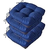 IASEAHK Chair Cushions for Dining Chairs, Seat Cushions for Kitchen Chairs, Indoor Seat Cushions with Ties, Tufted Foam Chair Pads, Non Slip Chair Cushions Set of 4, 15.5" x 15.5" x 4", Navy Blue