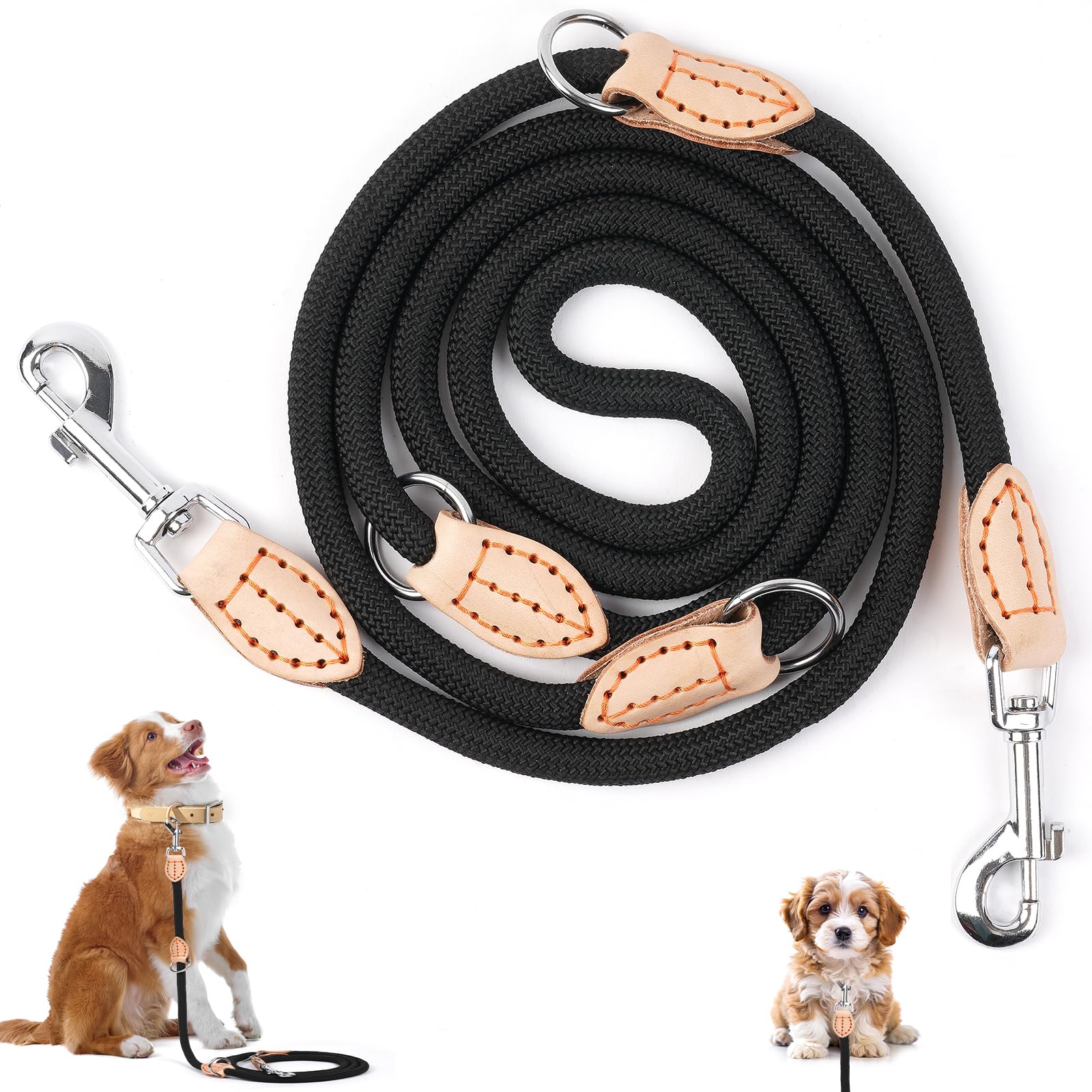 vsshe Double Dog Lead Walking 2 dogs, No Tangle Dual Leash, Heavy Duty Adjustable Walking Training Lead, with 360° Rotating Alloy Hook, for Small Medium and Large Dog Running Training Black
