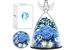 RIANEAN Women Gifts for Christmas, Preserved Flower Gifts for Mother Grandma Wife, Angel Figurine with 4 Roses & LED Light, Gifts for her on Birthday, Christmas, Anniversary, Valentine's Day-Light Blue