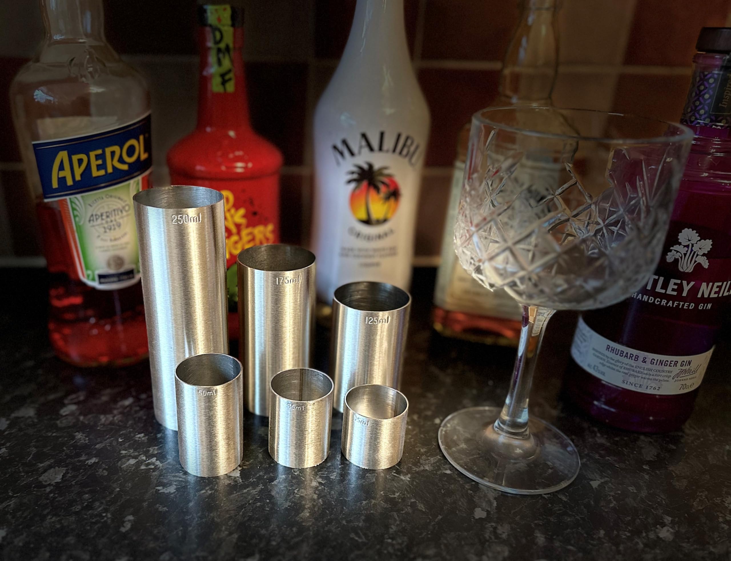 Beaumont Home Bar Professional Stainless Steel Spirit Measure Bundle Set of 6-25ml 35ml 50ml 125ml 175ml & 250ml Pub Restaurant Trade Quality (FS)(PK1)