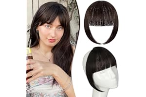 Fanguilar Bangs Hair Clip in Bangs, Fake Bangs Hair Clip Dark Brown French Bangs Hair Clip on Bangs For Women Clip Faux Bangs Fringe With Temples Hairpieces Curved Bangs For Daily Wear