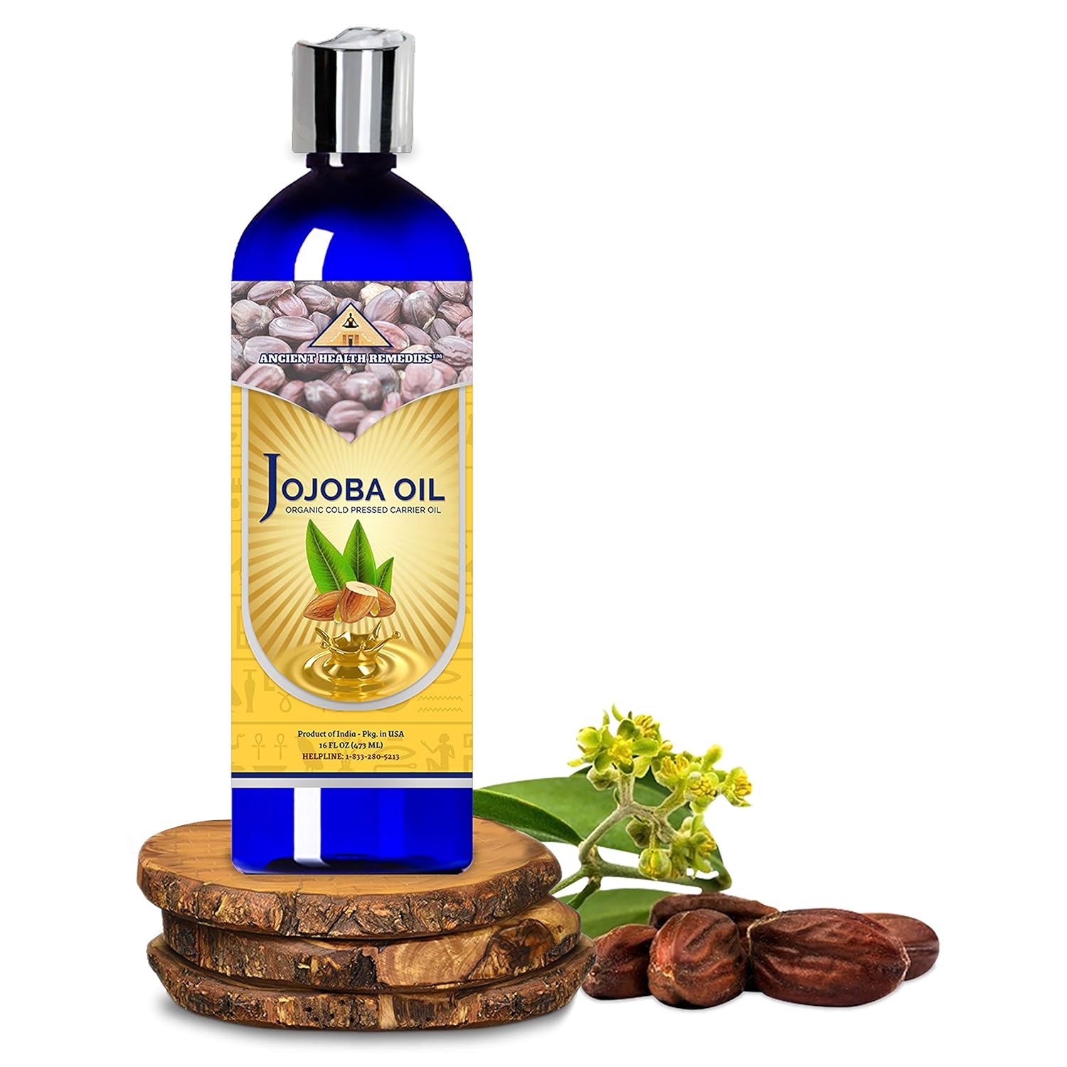 Organic Unrefined Cold Pressed PURE JOJOBA CARRIER OIL 1LB (16 oz) Bulk Wholesale Beauty Hair Growth Moisturizing DIY Oil For Body Butter Skin Products & Soap Making (INDIA)