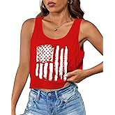 Aluvee USA 4th of July Tank Tops Women Red White and Blue Shirts Tank Tops American Patriotic Flag Crop Sleeveless Tee