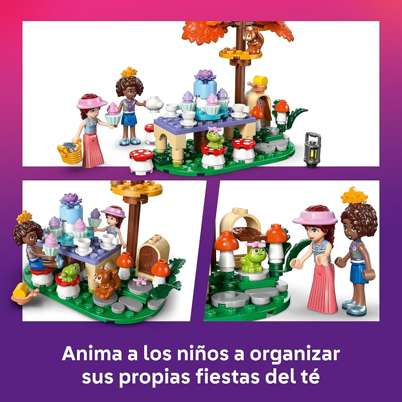 Festa do Chá dos Amigos na Floresta – Role Play com 2 Mini Bonecas, 3 Figuras de Animais de Sapo e Esquilo e Brinquedo Alimentar – Presente de Aniversário para Raparigas 6+ Anos – 42690 — foto 5 de 8