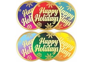 PARTH IMPEX Happy Holidays Stickers - (Pack of 120) 2" Large Round Gold Foil Stamping Labels for Christmas Cards Gift Envelope Seals Boxes