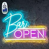 Open Bar Neon sign (LARGE 24x16'') Lights Neon Sign and Decor Led Light, Neon Signs For Man Cave (24x16'', Light Blue & Pink)