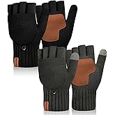 Doyesiee Winter Fingerless Gloves for Women Men Warm Knitted Convertible Mittens With Finger Flaps Fleece Women's Mittens