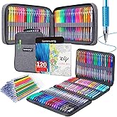 240 Pack Set 120 Colored Gel Pen with 120 Refills, Fine Tip Glitter Gel pens for Kids Adults Coloring Books Drawing Crafts Sc