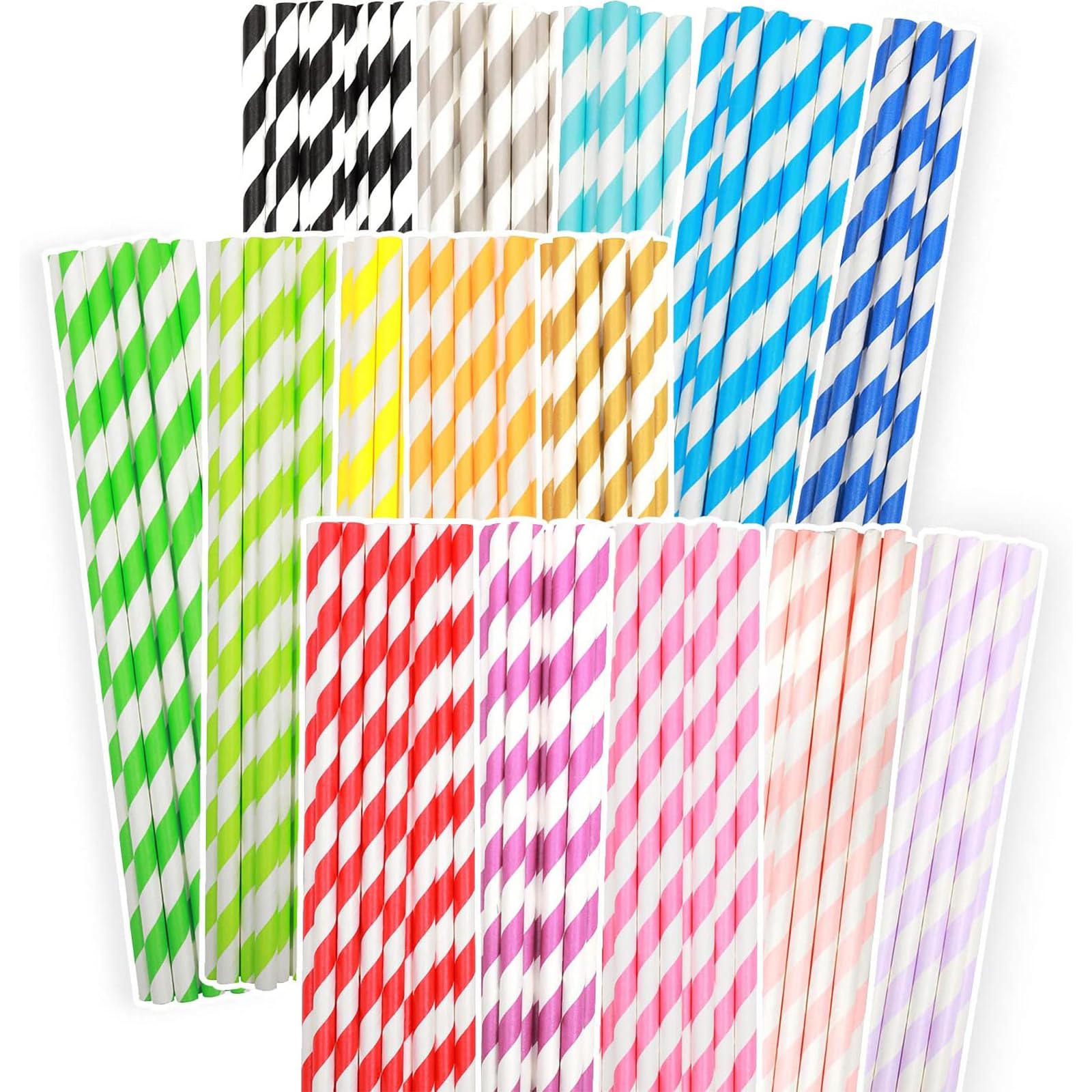 Gcardist Stripe Paper Straws for Drinking Disposable Straws 100pcs Bulk（15 Pattern）