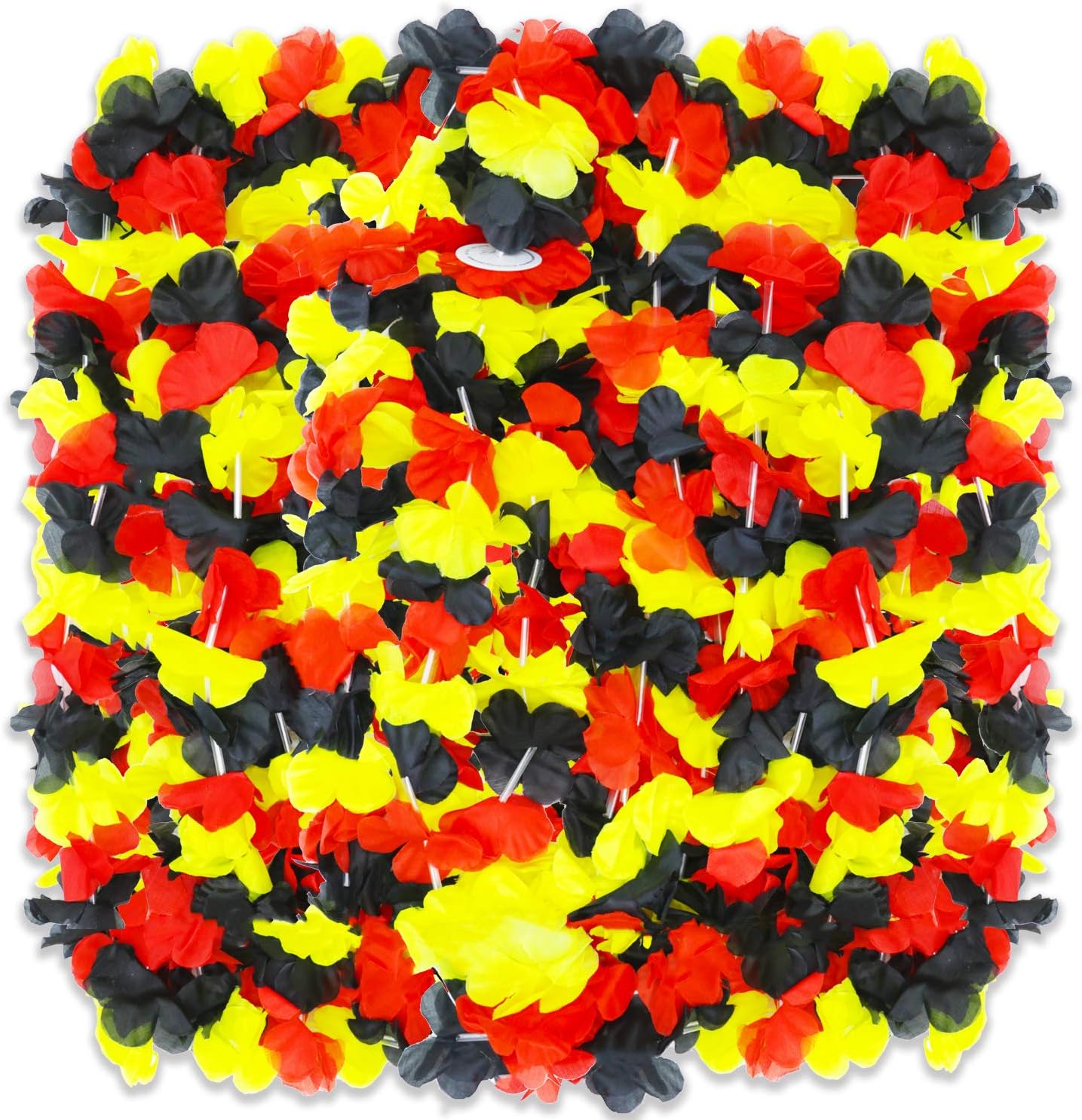 PARTYMASTER Hawaiian Decoration Red Black and Yellow Perfect Combination Luau Flower Leis Tropical Party,Pack of 30