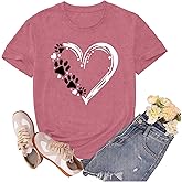 sallrue Dog Mom Shirts for Women Dog Lover Tshirts Cute Paw Love Heart Print Tee Tops