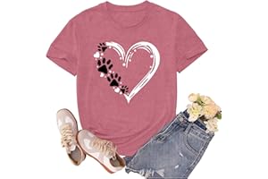 sallrue Dog Mom Shirt for Women Dog Lover Tshirt Cute Paw Love Heart Print Tee Tops