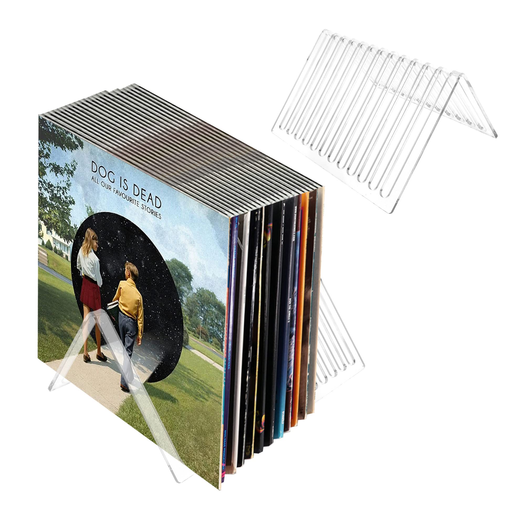AZKEEGREY 2 Pack Clear Vinyl Record Storage Holder, 12 Slot Acrylic Vinyl Record Stand Display for Desktop Album Storage, Office & Home