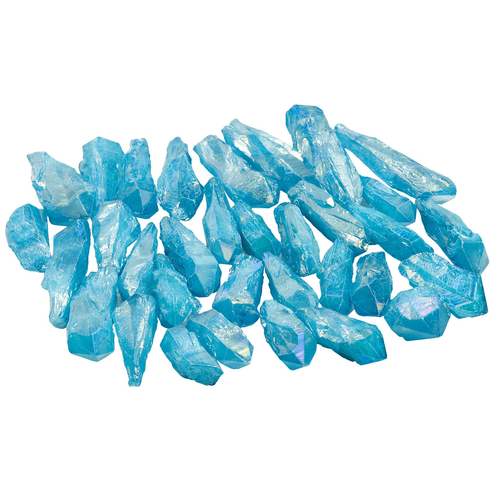 mookaitedecor 460g Undrilled Large Light Blue Crystal Points Bulk for Jewellery Making Crafting Art Wire Wrapping Party Home Decor, Irregular Titanium Clear Quartz Raw Crystals Rock Blue Crystal Gift