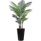Artificial Palm Tree 5FT - Faux Plant with Black Diamond Planter - Tall Fake Tropical Areca Floor Plant Potted - Artificial Silk Tree for Home Office Living Room Decor Indoor