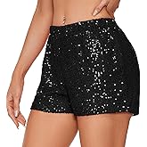 Zando Elastic High Waist Sequins Shorts for Women Solid Glitter Straight Leg Hot Bottom for New Year Disco Party Club Concert