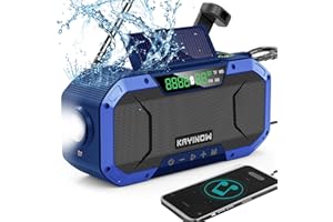 KAYINOW Emergency NOAA Weather Radio, Solar Hand Crank FM AM Radio with Bluetooth Speaker, 5000mAh Battery Powered Phone Charger, Flashlight, IPX5 Waterproof, SOS Alarm for Survival Hurricane Camping