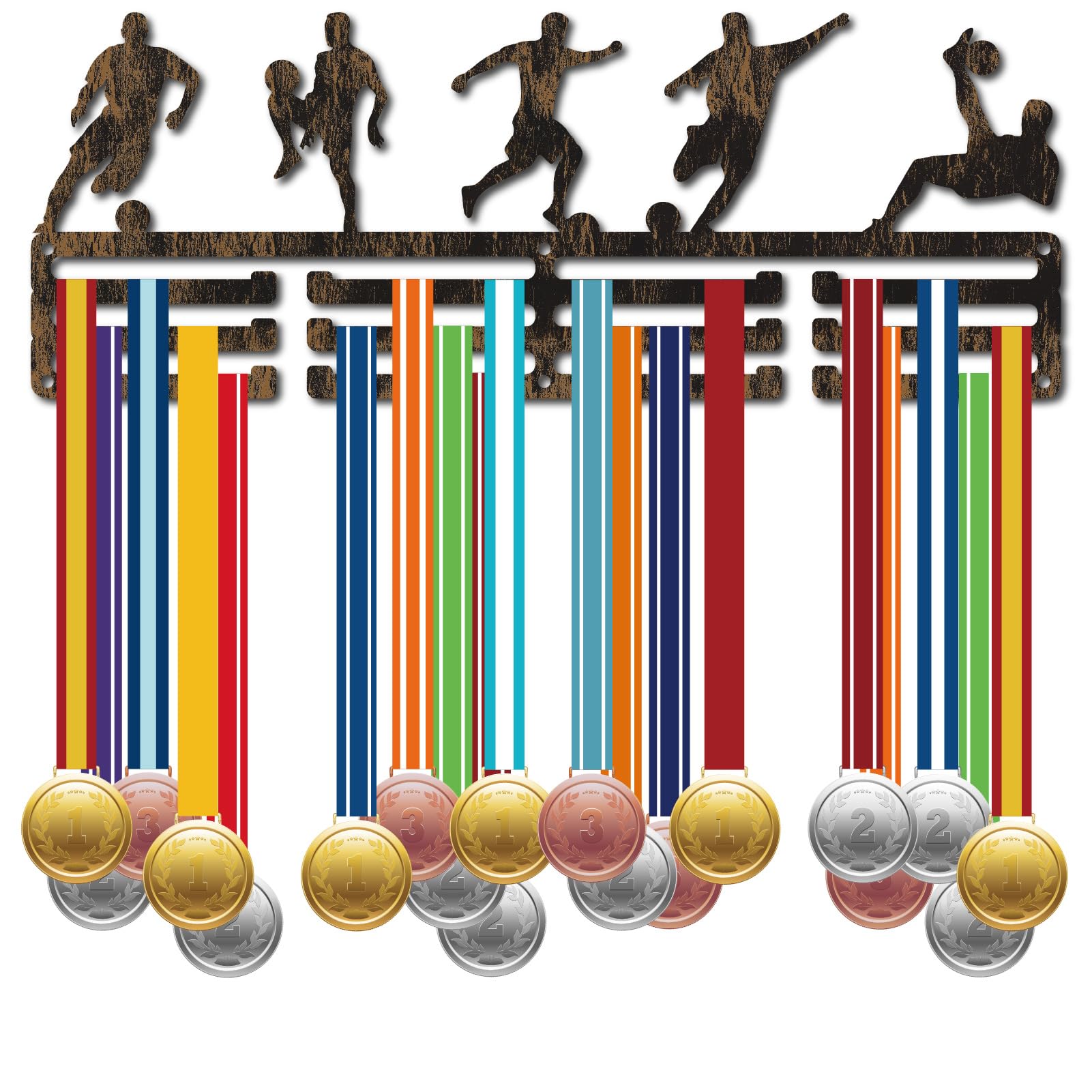 CREATCABIN Medals Holders Medal Display Hanger Medal Rack Organizer Antique Golden Metal Ribbon Display Shelf Stand Frame Decor Wall Mounted Hanging for Sport Race Runner 15.7 x 6Inch-Never Give Up
