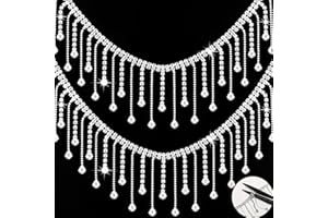 Rhinestone Fringe Rhinestone Trim, JUWAIre Rhinestone Ribbon Tassel Chain Rhinestone Fringe Belt Beaded Fringe Trim for DIY Decoration Valentine's Day Gift (2Y,Silver)