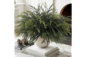 N&T NIETING 12Pcs Christmas Norfolk Pine Stems, 24'' Long Artificial Evergreen Norfolk Pine Branches, Real Touch Greenery Picks, Faux Floral Branch for Mantel DIY Xmas Home Decoration Indoor Christmas Decor