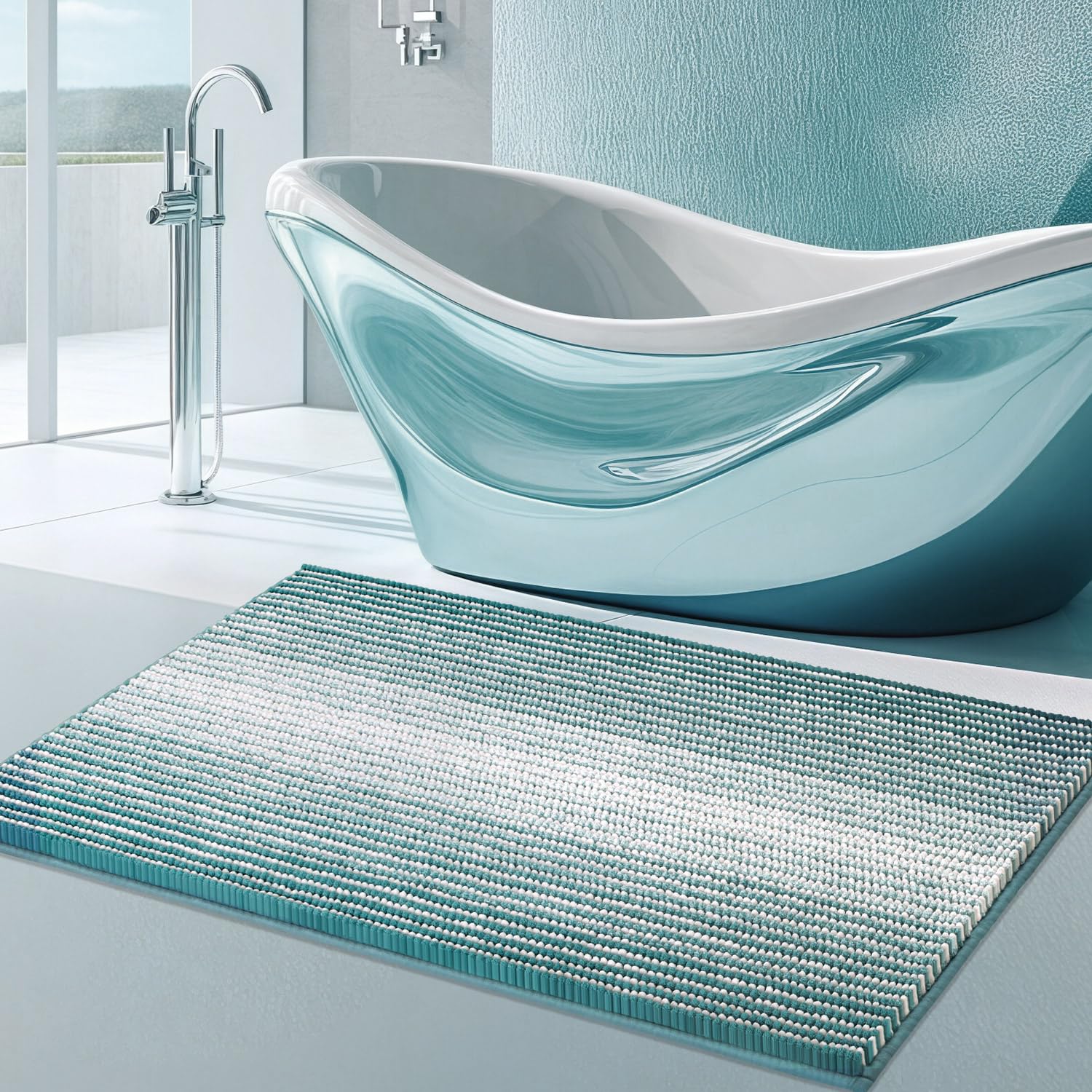 Photo 1 of CYMAY Large Bathroom Rugs Non Slip, Chenille Bath Mat Shower Rug Soft Water Absorbent Bathmat Bath Rug in Front of Bathtub Sink Bathroom Floor, Quick Dry Machine Washable, 24" x 43" Aqua Green