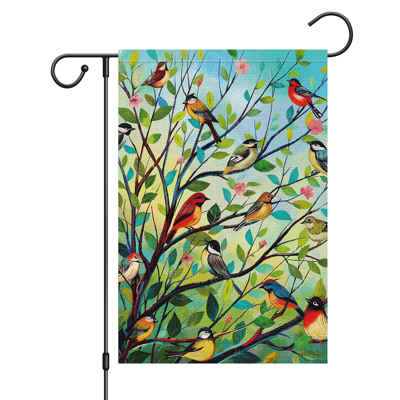 Photo 1 of Louise Maelys Spring Welcome Garden Flag Bird Tree Double Sided 12x18 Inch Floral Small Burlap Holiday House Yard Outdoor Outside Home Decor
