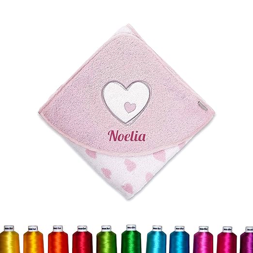 Sterntaler Kapuzenhandtuch bestickt mit Namen für Baby & Kinder (Mädchen) 100x100 cm, Kapuzen-Badetuch (Emmi Girl, Rosa)