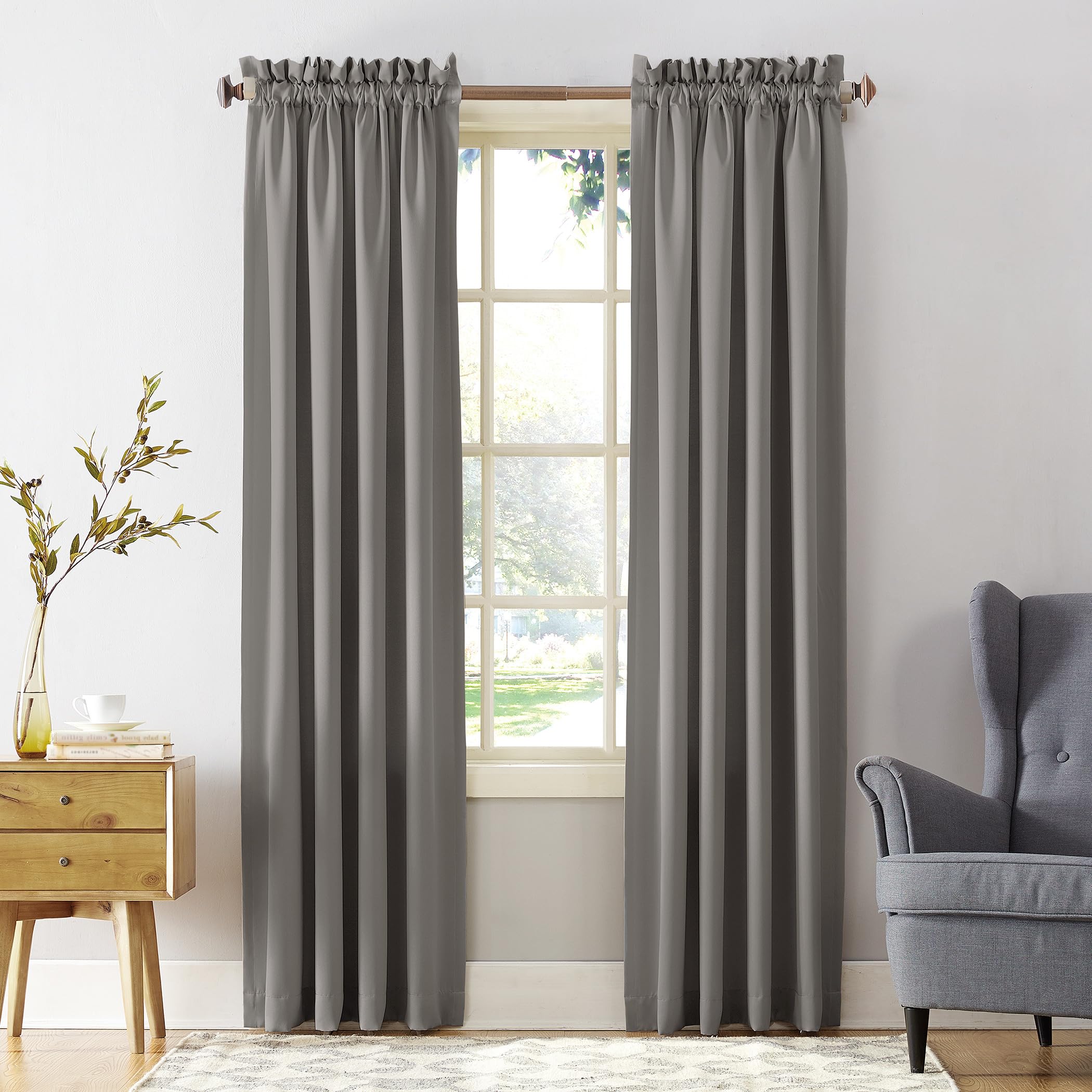Sun Zero Barrow 2-Pack Energy Efficient Rod Pocket Curtain Panel Pair, 54" x 84", Grey
