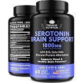 Natural Serotonin Support Supplement - Serotonin &amp; Cortisol Support, 60 pcs | 5-HTP, Vitamin B6 B12, GABA, L Theanine, L Tryptophan Vitamin Supplement for Women - Gotu Kola as Mucuna Pruriens Alternative