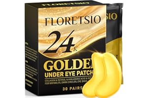 FLORETSIO Under Eye Patches for Dark Circles: 30 Pairs 24K Gold Retinol Collagen Eye Mask for Puffy Eyes - Reduce Wrinkles and Eye Bags, Anti-Aging Hydrating Gel Eye Pads, Eye Treatment Birthday Gifts for Women