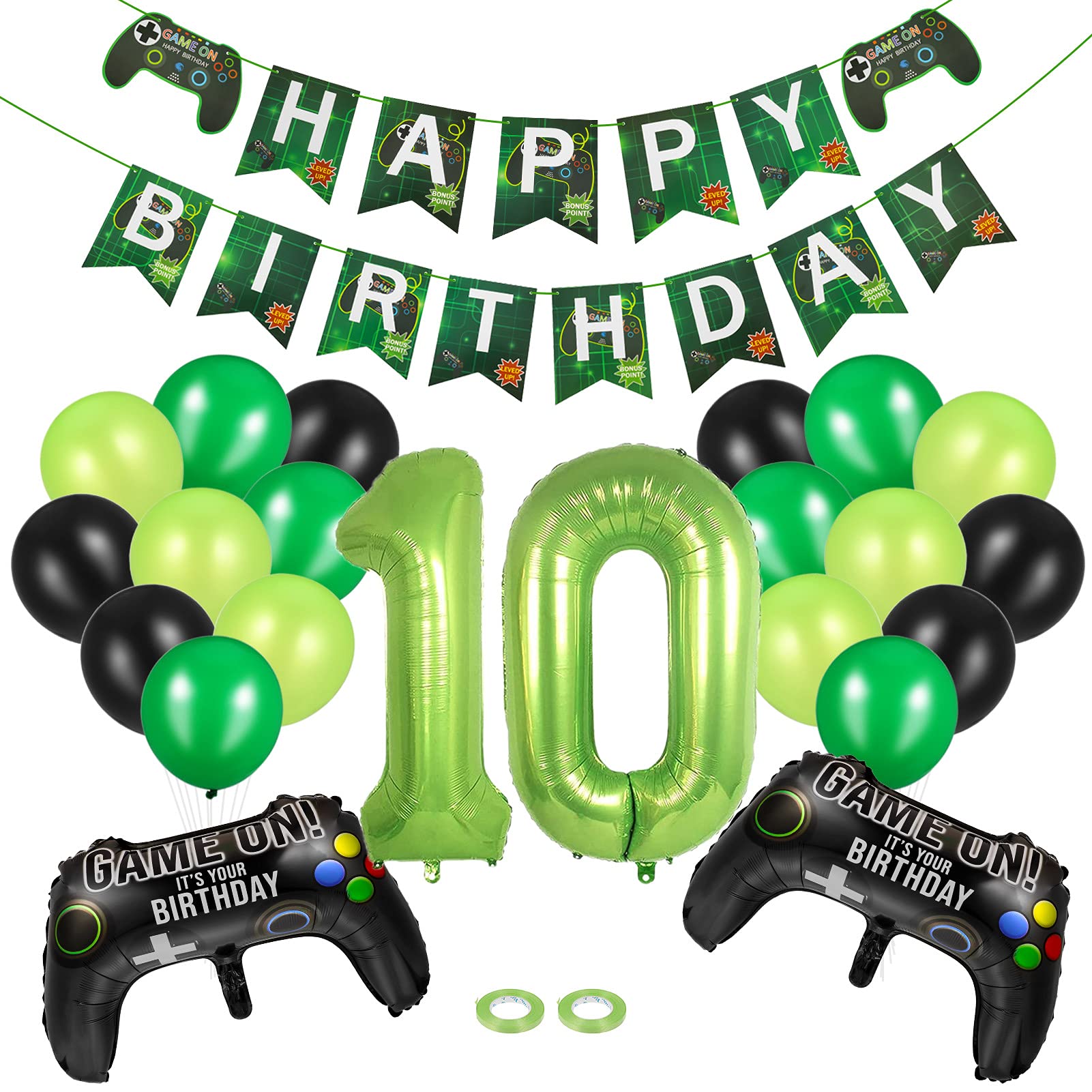 24Pcs Video Game Birthday Decorations for Boys,10th Gaming Party Decorations,Controller Balloons with HAPPY BIRTHDAY Banner Number 10 Foil Balloon Game Party Supplies