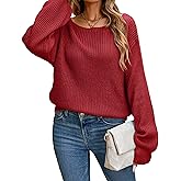 BreathSunny Women's 2025 Boat Neck Long Lantern Sleeve Ribbed Knit Solid Soft Pullover Sweater Tops