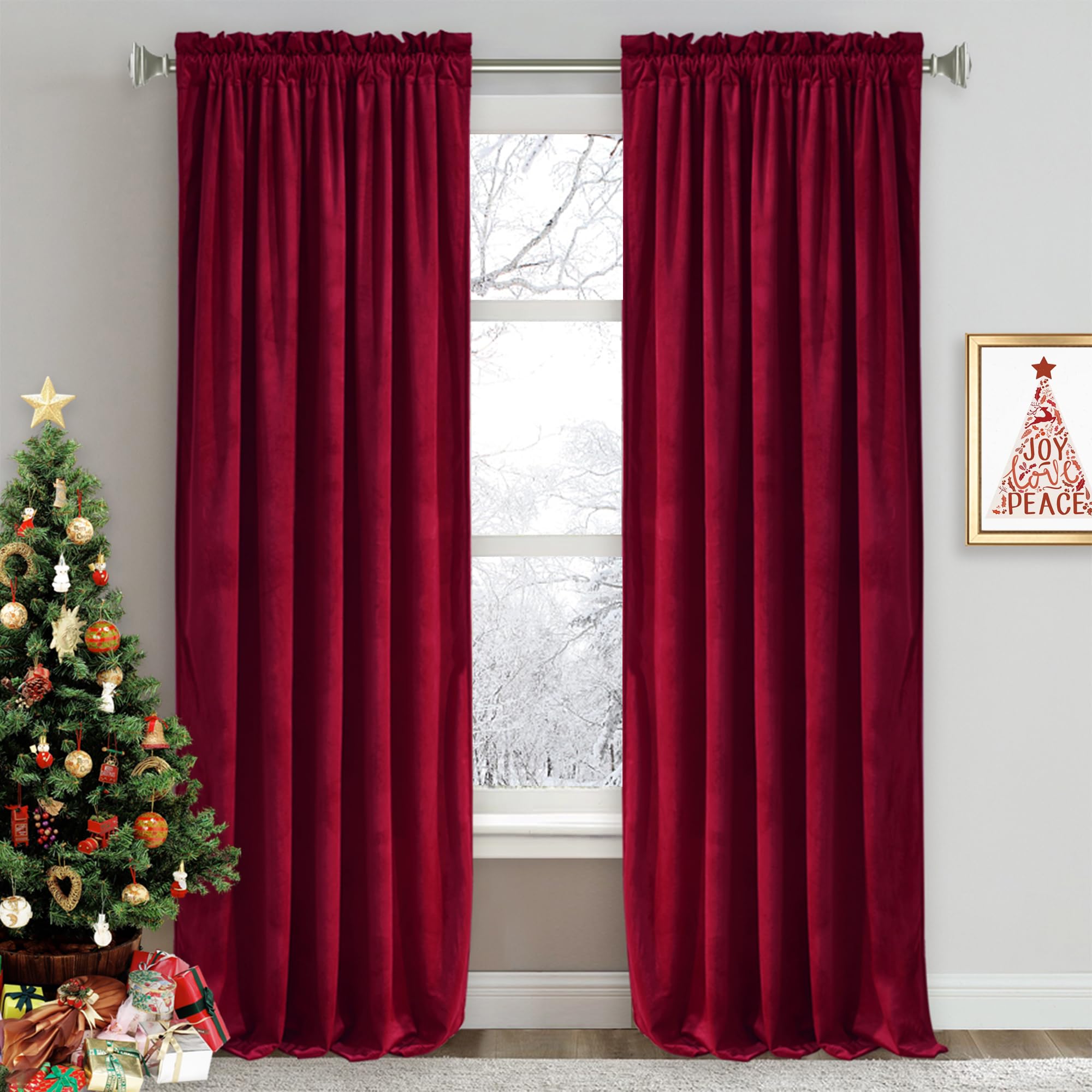 Photo 1 of RYB HOME Red Velvet Curtains 84 inches - Darkening Curtains for Bedroom, Thermal Insulated Window Drape for Living Room Dinning Room Theater, Width 52 x Length 84 inch, Ruby Red, 2 Panels