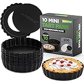 NutriChef 10-Piece Tart Pan with Removable Bottom, 4" Mini Nonstick Carbon Steel Pie Pan - Great for Flans, Quiche, Egg Tart 