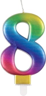 Unique Metallic Rainbow Number 8 Birthday Candle 3D Topper