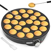 SugarWhisk 24 Slots Mini Pancakes Maker, Poffertjes Maker Pan, Thin Ebelskiver Aebleskiver Pan, Electric Pancakes Maker, Dutch Pancake Machine, Browning Controllable, with Brush &amp; Forks, Graphite