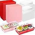 Domensi Charcuterie Boxes With Clear Lids And Rope Red Disposable Dessert Boxes For Wedding Bakery Macaron Cookies Strawberries Fruits Display Wedding