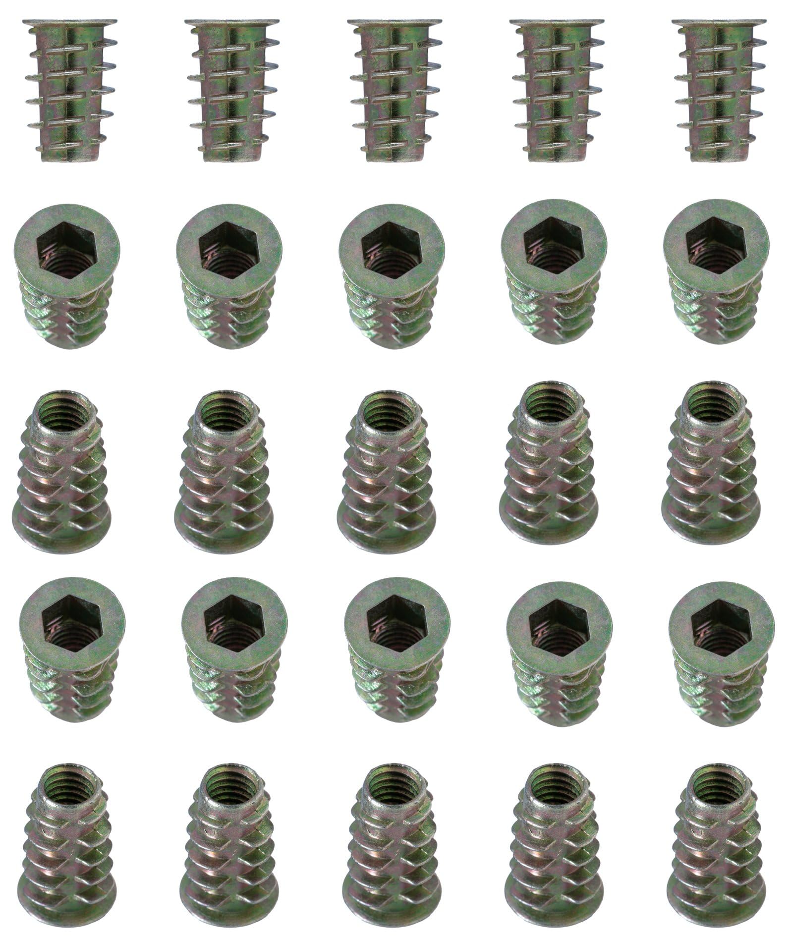 YoiYee M6 x 18mm Wood Insert Hex Socket Nuts - Threaded Flanged Hex Socket Nut Insert for Wood Furniture, DIY Projects - 25 Pack