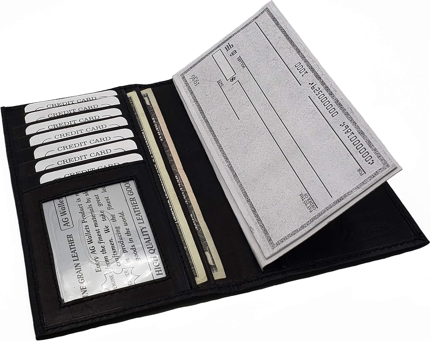 Premium Black Leather Checkbook Cover, Slim Elegant Design, Mens and