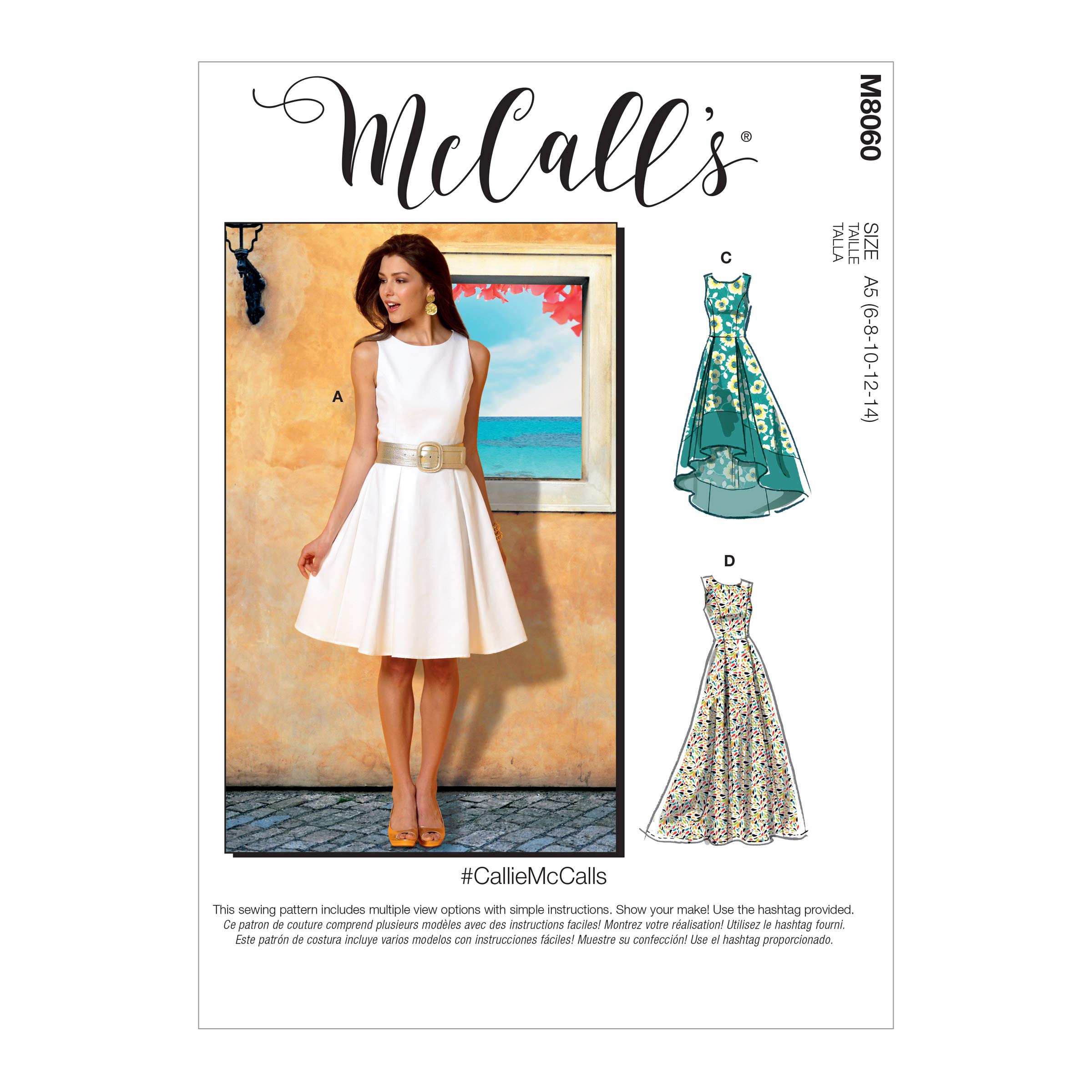 McCalls Pattern M8060A5 Misses' Pleated-Skirt Dresses A5 (6-8-10-12-14), Various