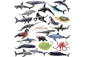 TOYMANY 24pcs Mini Ocean Animal Figurines: Realistic Cake Toppers with Sharks, Whales & Octopus - Great for Kids' Parties, Gifts & School Projects
