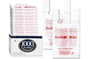YoYoRain 1000 Pack White Thank You T-Shirt Bags with Handles, 11"x6"x21" Plastic Shopping Bags for Grocery, Retail & Takeout