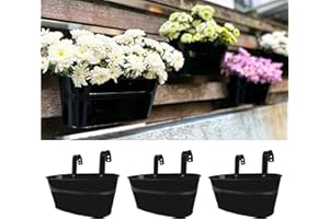 LÁLÁGREEN LaLaGreen Rail Planter Outdoor Plants(3 Pack, 11.8 Inch) Black Metal Iron Hanging Flower Pots Deck Railings Fence Buckets Modern Countryside Boho Style Wall Mount Window Box Plant Holder Porch Decor