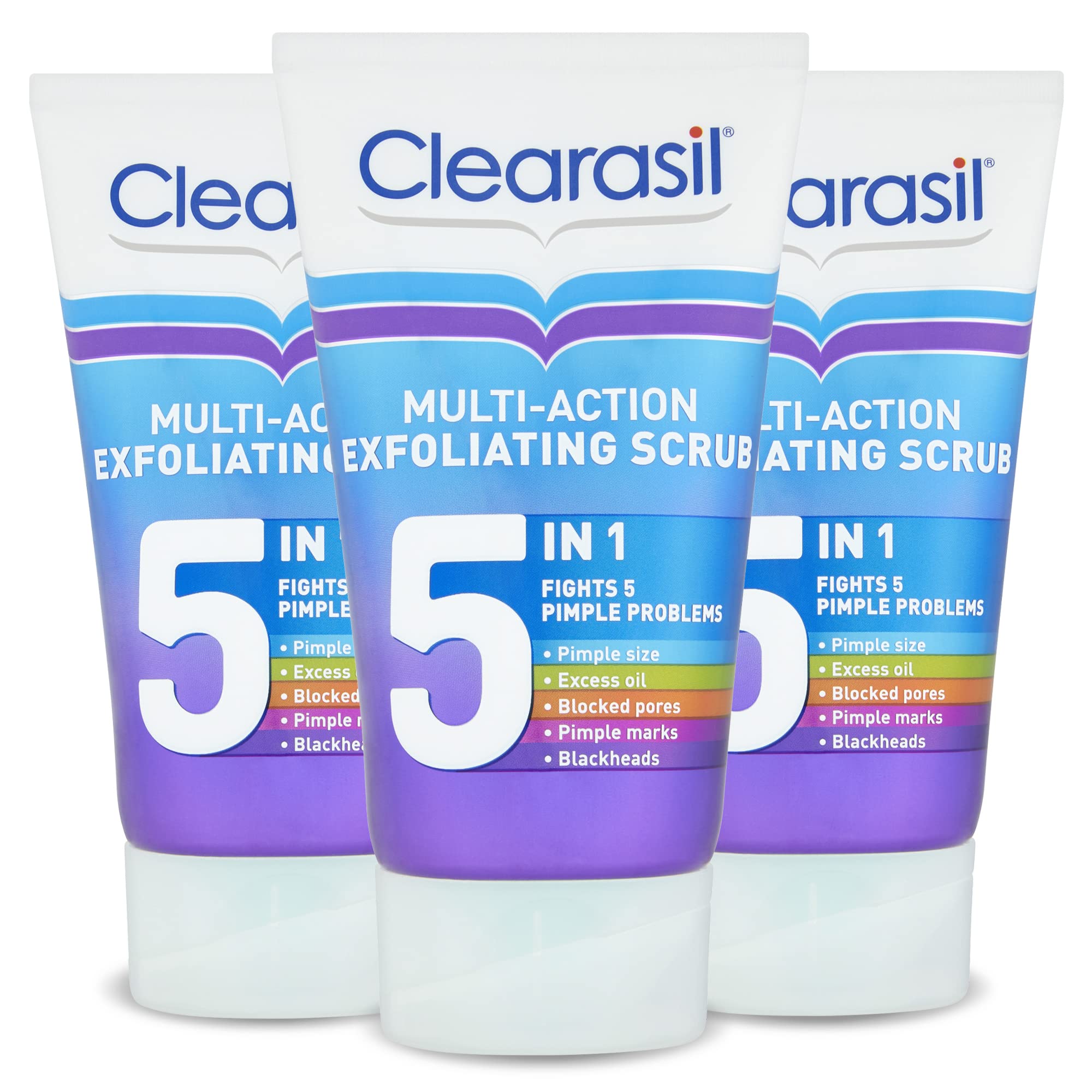 Clearasil 5 in 1 Exfoliating Scrub, For Acne Prone Skin, Unclog Pores, Reduces Blackheads, Pimples and Excess Oil, Everyday Spots Prevention, Pack of 3, Total 450ml