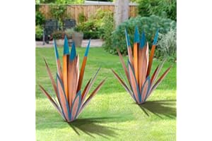 TOMBABY Large Leaf Thickened Metal Agave Plant Outdoor Decoration Desert Courtyard Art Plant Garden Decoration Outdoor Metal Art Floral Gift (2, Blue)