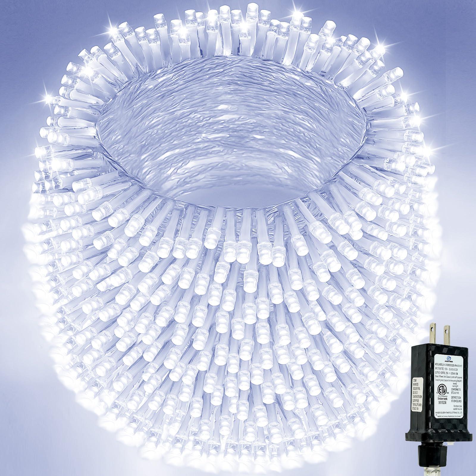 Photo 1 of Extra-Long String Lights Outdoor Indoor, 800 LED Upgraded Super Bright Christmas Lights Clear Wire, Waterproof 13 Modes Plug in Twinkle Fairy Light for Bedroom Party Wedding Garden Xmas(Cool White)