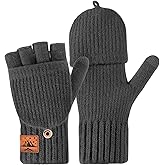 Sunico Winter Fingerless Gloves for Men Women - Mittens Finger Wool Gloves with Flip for Cold Weather