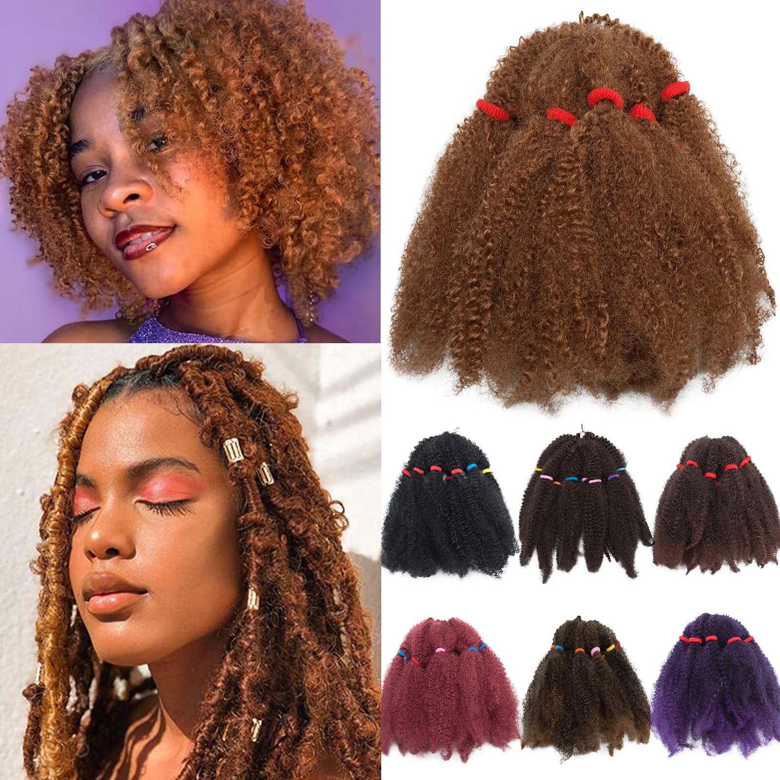 6 Bundles/Pack Curly Crochet Hair Bulk Braiding Hair 11 inch 240g Kinky Crochet Afro Kinky Twists Crochet Hair Extensions Hair Extensions Light Auburn