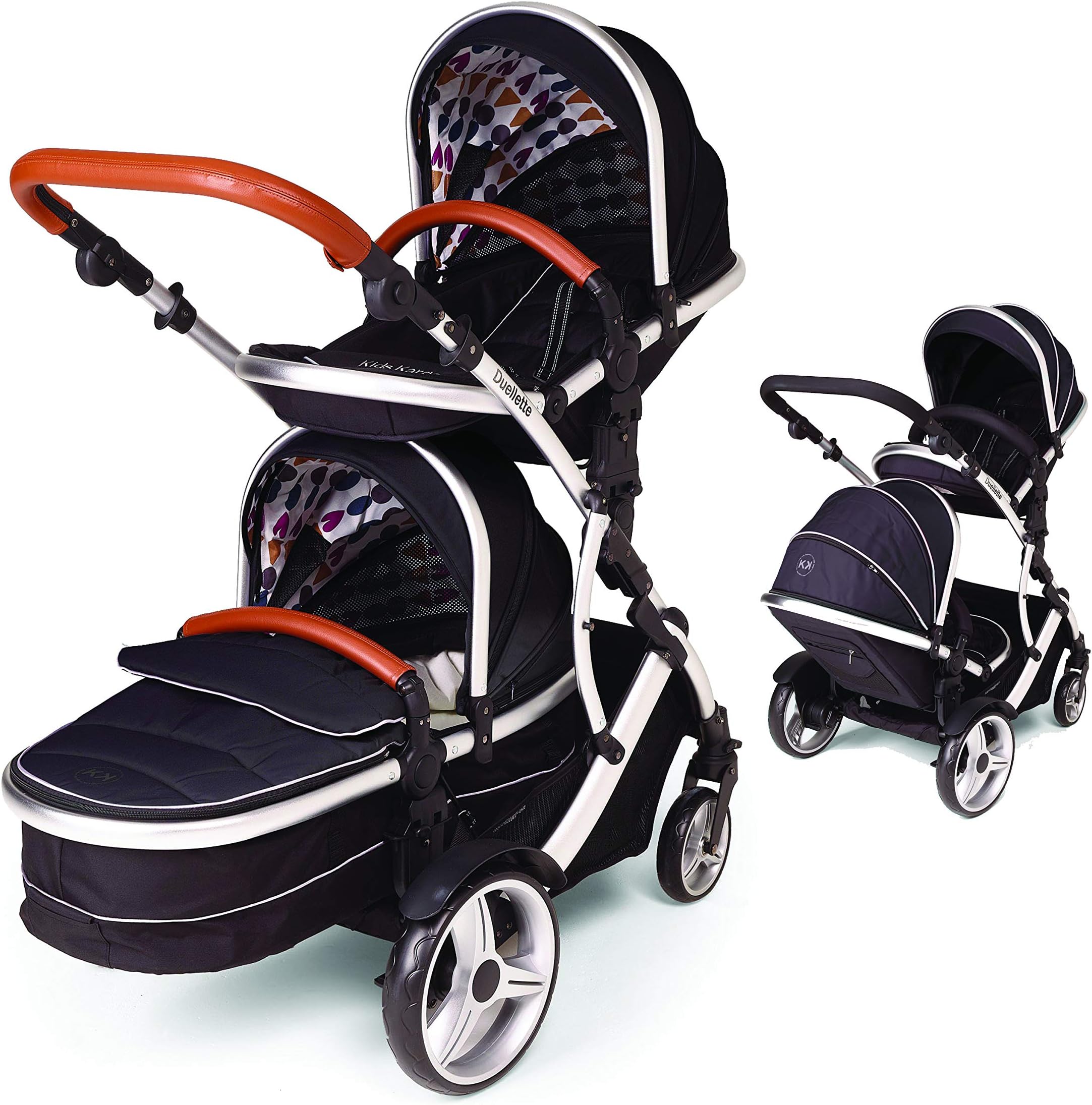 Kids Kargo Duellette 21 BS Combi Tandem Double Twin pushchair Dooglebug black. Suitable for newborn and toddler. Soft carrycot that converts to toddler seat unit. compatible with kids kargo 0+ safety pod car seat for complete travel system